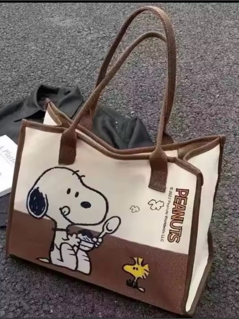 Peanuts Brown and Cream Snoopy & Woodstock Canvas Tote